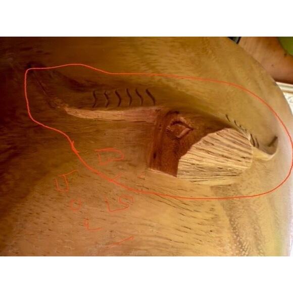 Vintage Monkey Pod Wood Salad Bowl Set Hand Carved Triple Feet Water Buffalo - Picture 9 of 10